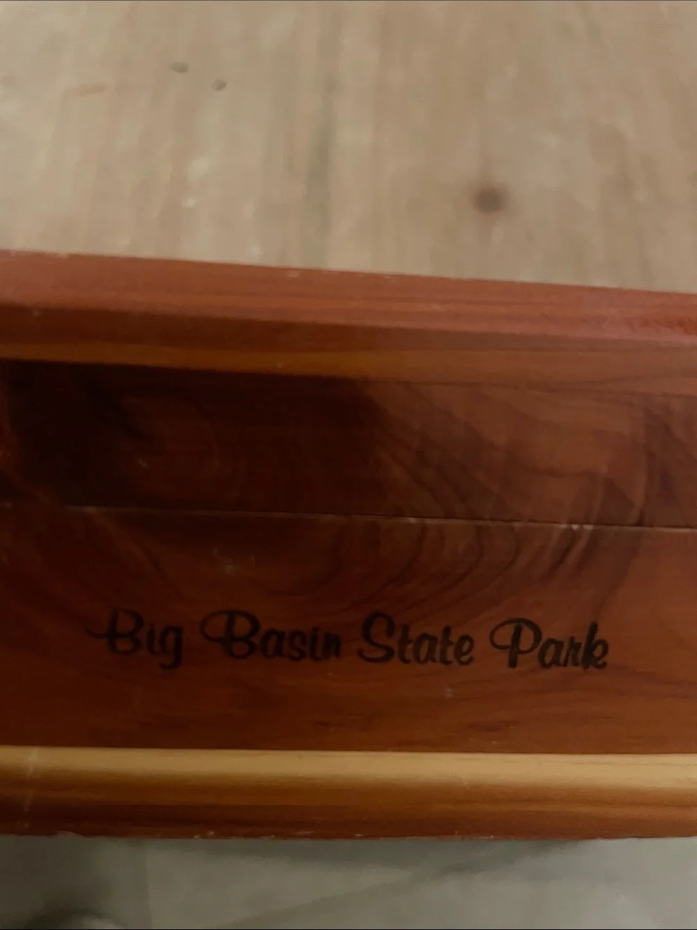 Vintage cedar trinket box Art with Deer Silhouette -Big Basin Stare park